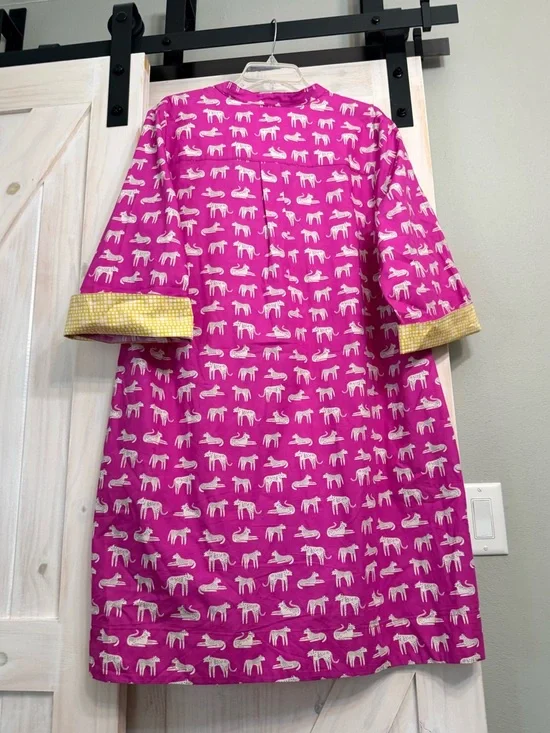 NWOT Uncle Frank Slow Fashion Dress XL Pink Tigers 🐯 Yellow Roll Up Cuffs Artist - Picture 3 of 11